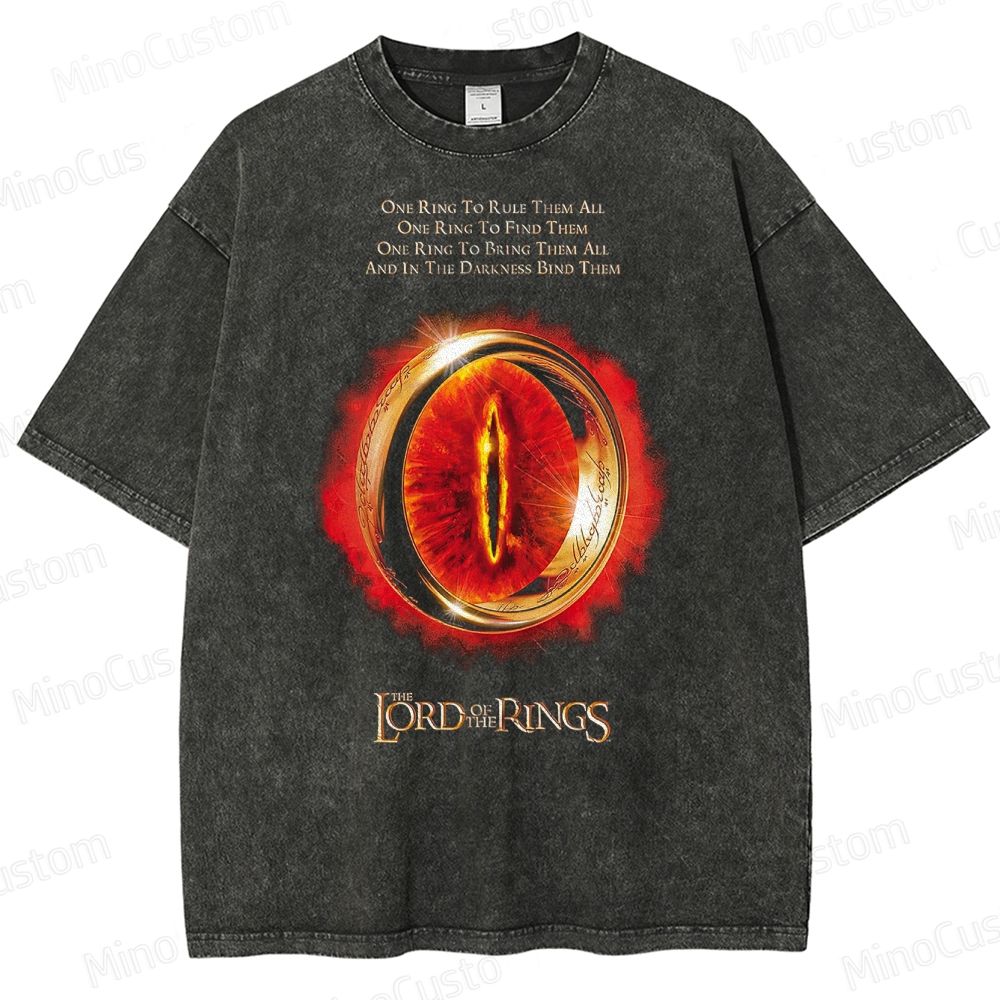 Vintage Washed The Lord of the Rings One Ring Graphic Fantasy Adventure T - shirt