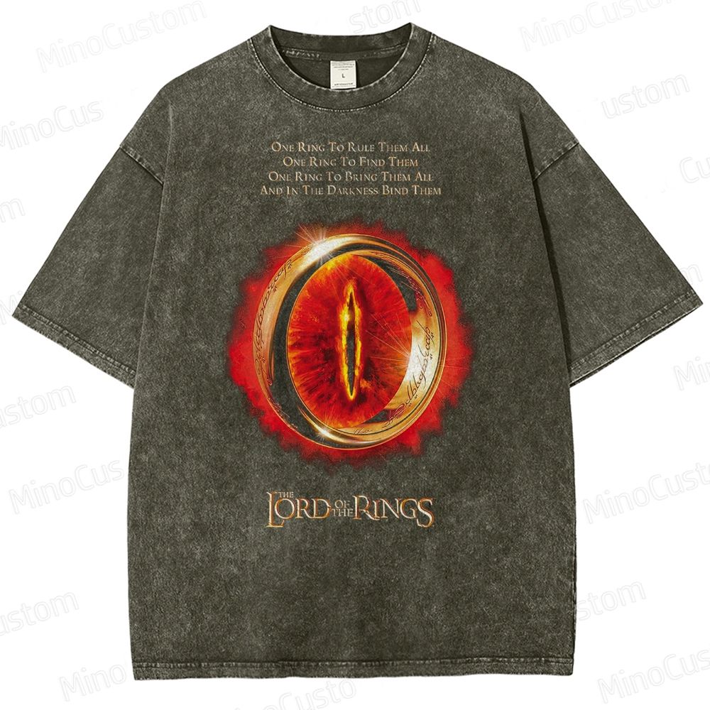 Vintage Washed The Lord of the Rings One Ring Graphic Fantasy Adventure T - shirt