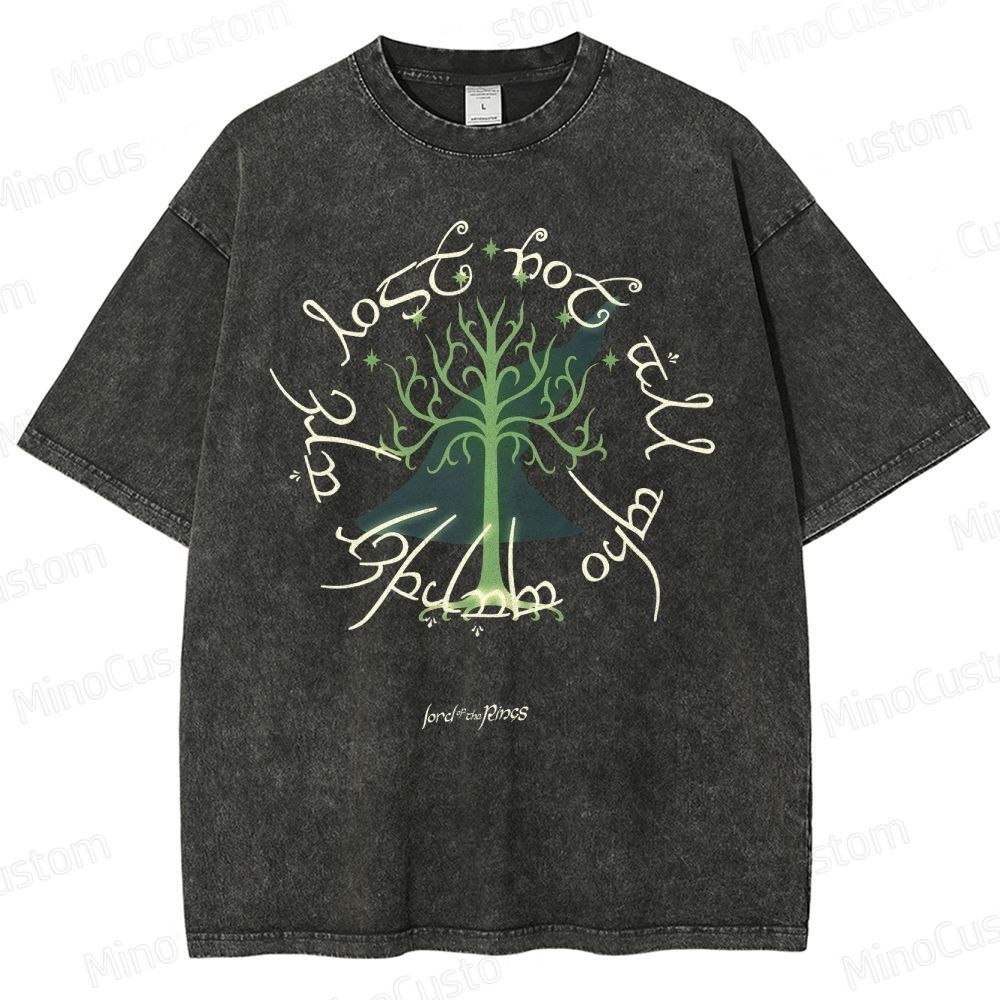 Vintage Washed The Lord of the Rings White Tree of Gondor Graphic Fantasy T - shirt