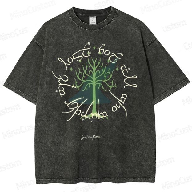 Vintage Washed The Lord of the Rings White Tree of Gondor Graphic Fantasy T - shirt