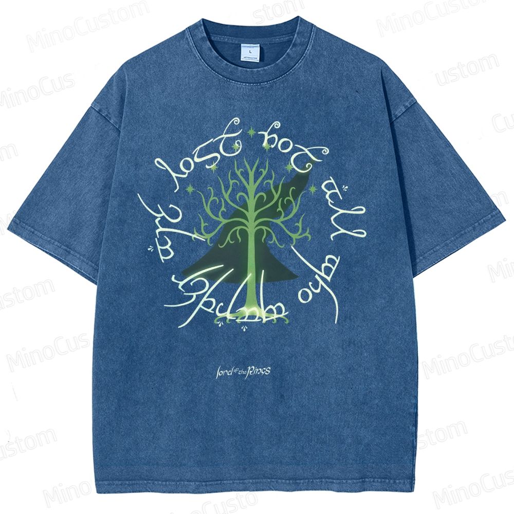 Vintage Washed The Lord of the Rings White Tree of Gondor Graphic Fantasy T - shirt