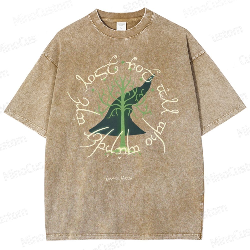 Vintage Washed The Lord of the Rings White Tree of Gondor Graphic Fantasy T - shirt