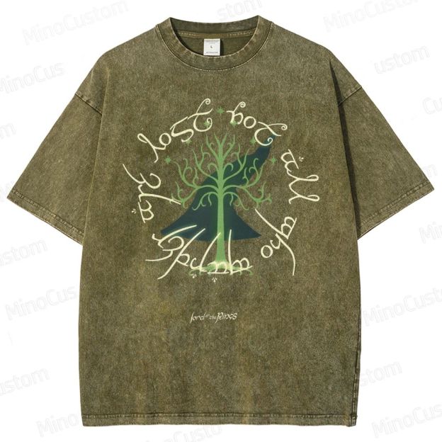 Vintage Washed The Lord of the Rings White Tree of Gondor Graphic Fantasy T - shirt