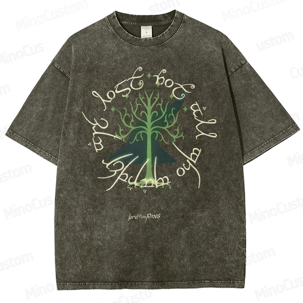 Vintage Washed The Lord of the Rings White Tree of Gondor Graphic Fantasy T - shirt