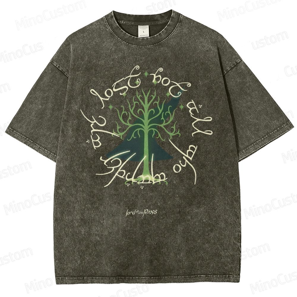 Vintage Washed The Lord of the Rings White Tree of Gondor Graphic Fantasy T - shirt