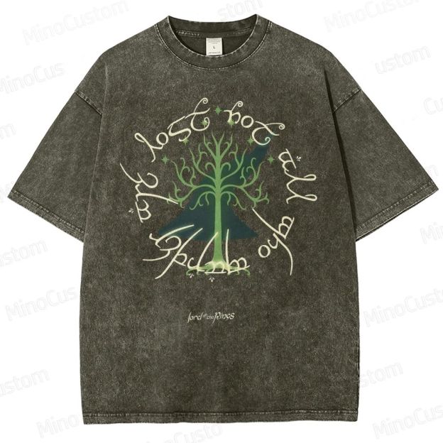 Vintage Washed The Lord of the Rings White Tree of Gondor Graphic Fantasy T - shirt