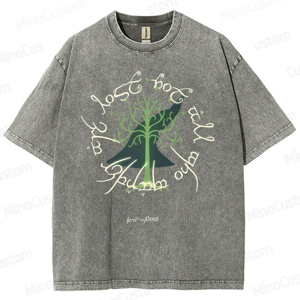 Vintage Washed The Lord of the Rings White Tree of Gondor Graphic Fantasy T - shirt