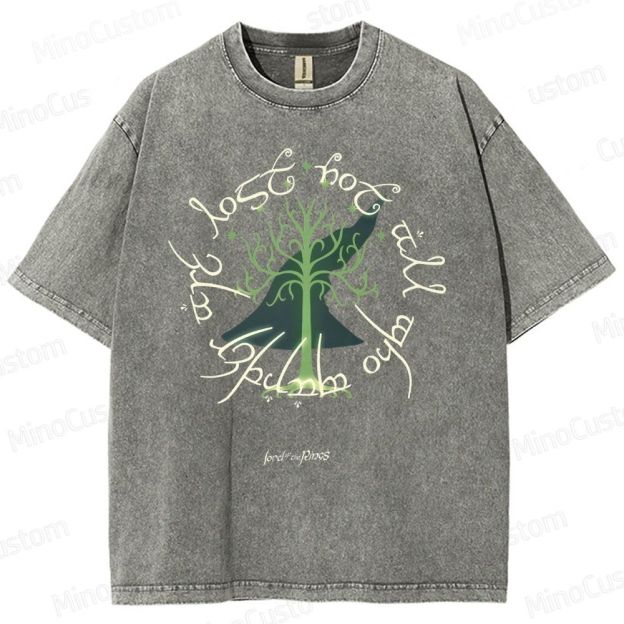 Vintage Washed The Lord of the Rings White Tree of Gondor Graphic Fantasy T - shirt