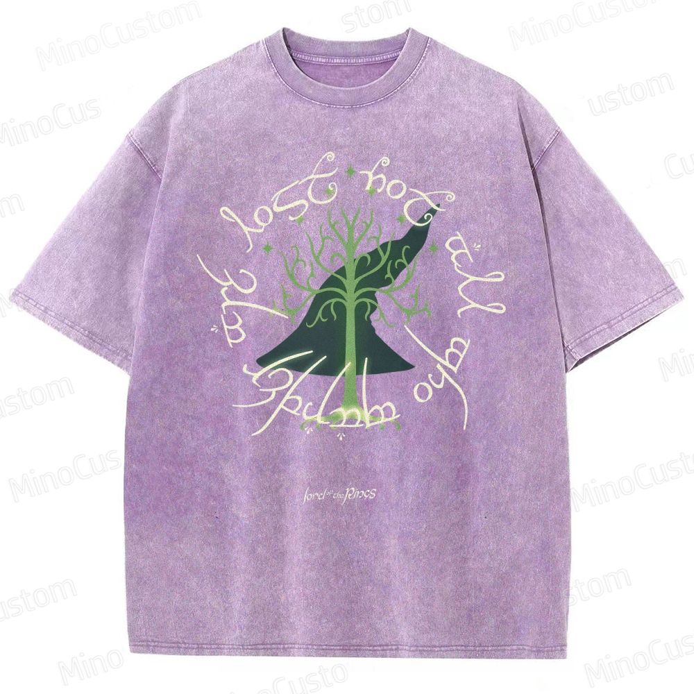 Vintage Washed The Lord of the Rings White Tree of Gondor Graphic Fantasy T - shirt