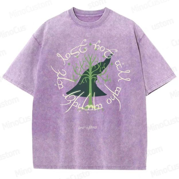 Vintage Washed The Lord of the Rings White Tree of Gondor Graphic Fantasy T - shirt