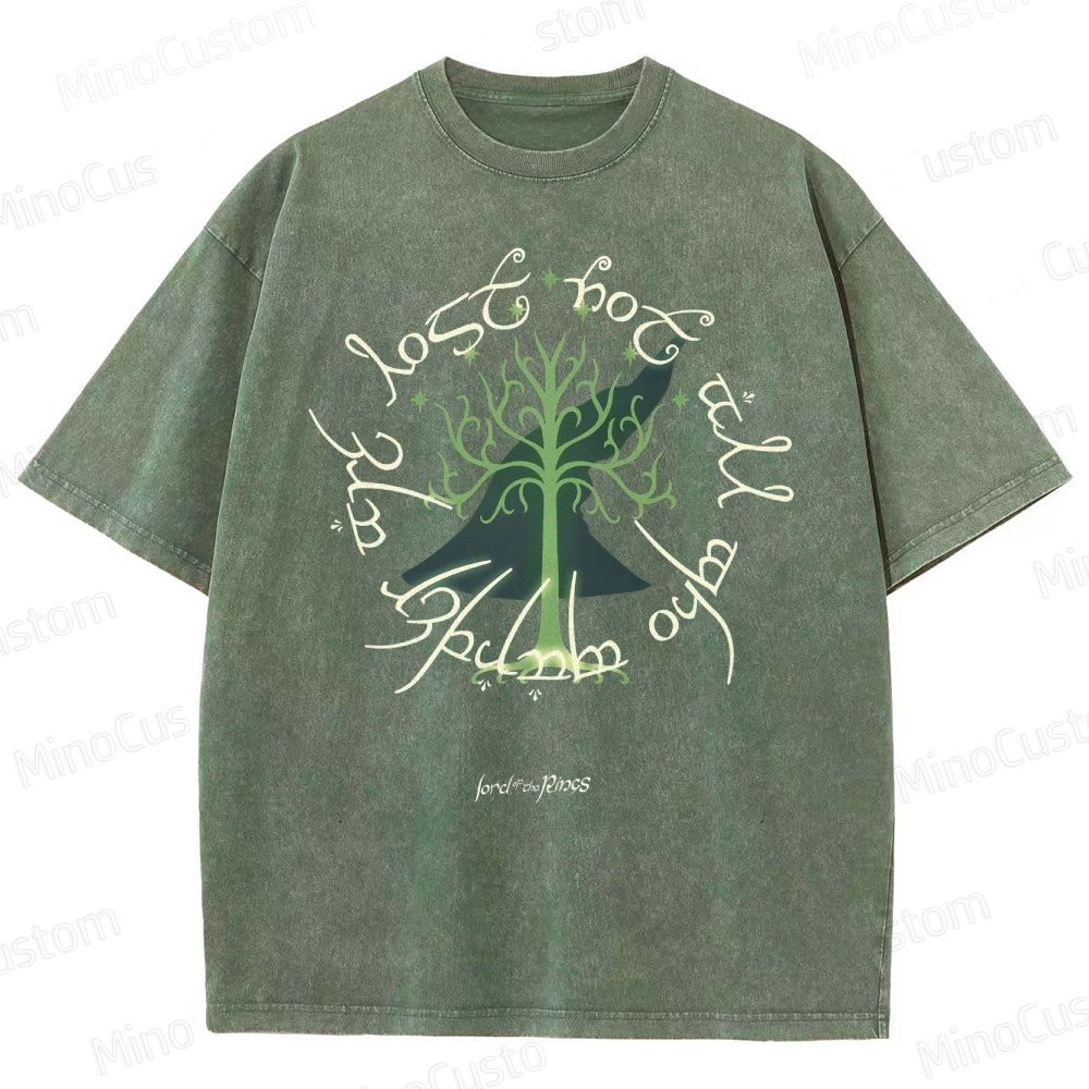 Vintage Washed The Lord of the Rings White Tree of Gondor Graphic Fantasy T - shirt