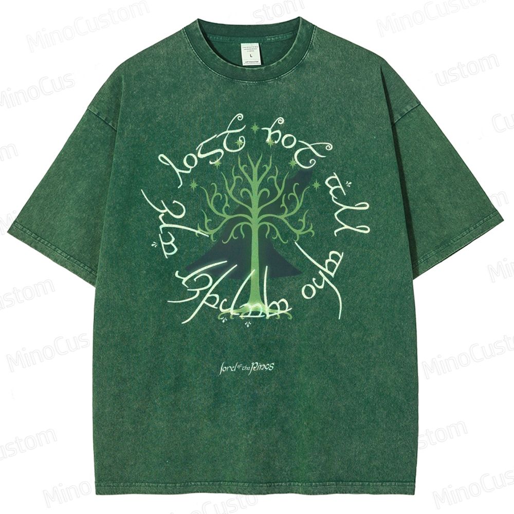 Vintage Washed The Lord of the Rings White Tree of Gondor Graphic Fantasy T - shirt