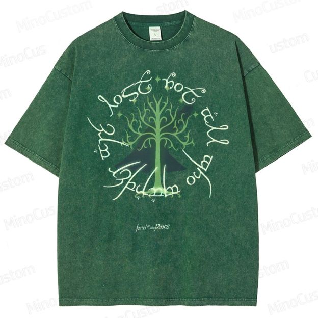 Vintage Washed The Lord of the Rings White Tree of Gondor Graphic Fantasy T - shirt