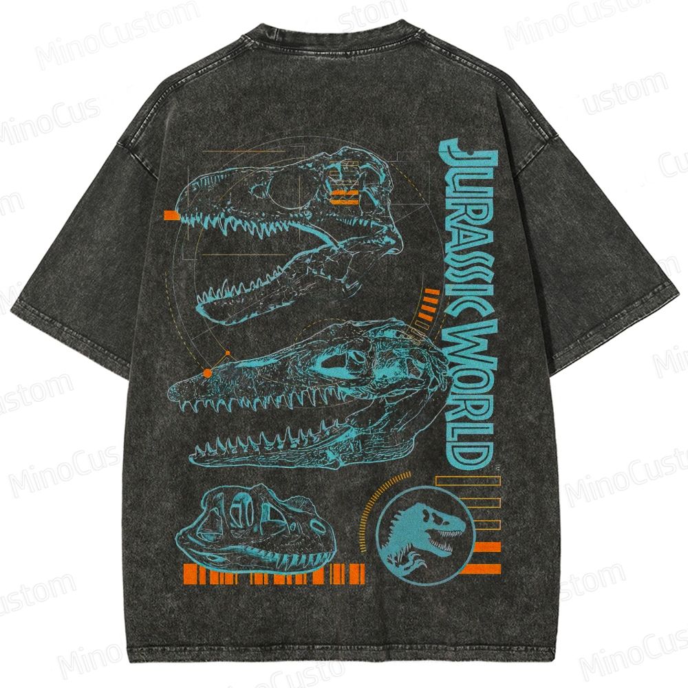 Vintage Washed Jurassic World Dinosaur Skull Graphic Sci - Fi Adventure T - shirt
