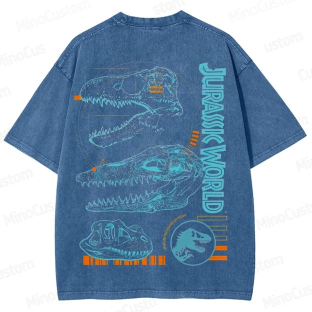 Vintage Washed Jurassic World Dinosaur Skull Graphic Sci - Fi Adventure T - shirt