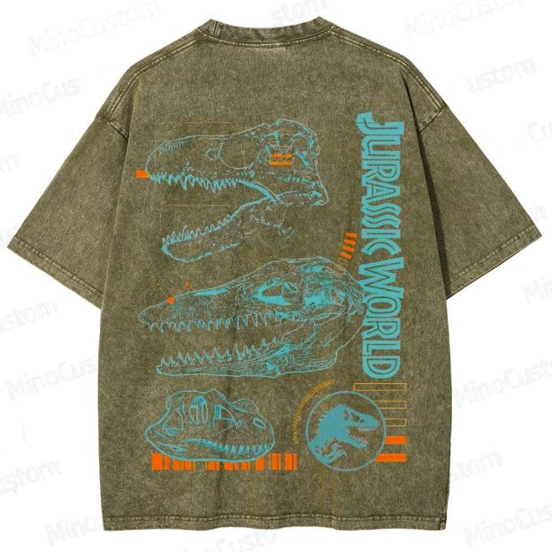 Vintage Washed Jurassic World Dinosaur Skull Graphic Sci - Fi Adventure T - shirt