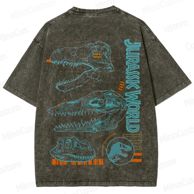 Vintage Washed Jurassic World Dinosaur Skull Graphic Sci - Fi Adventure T - shirt