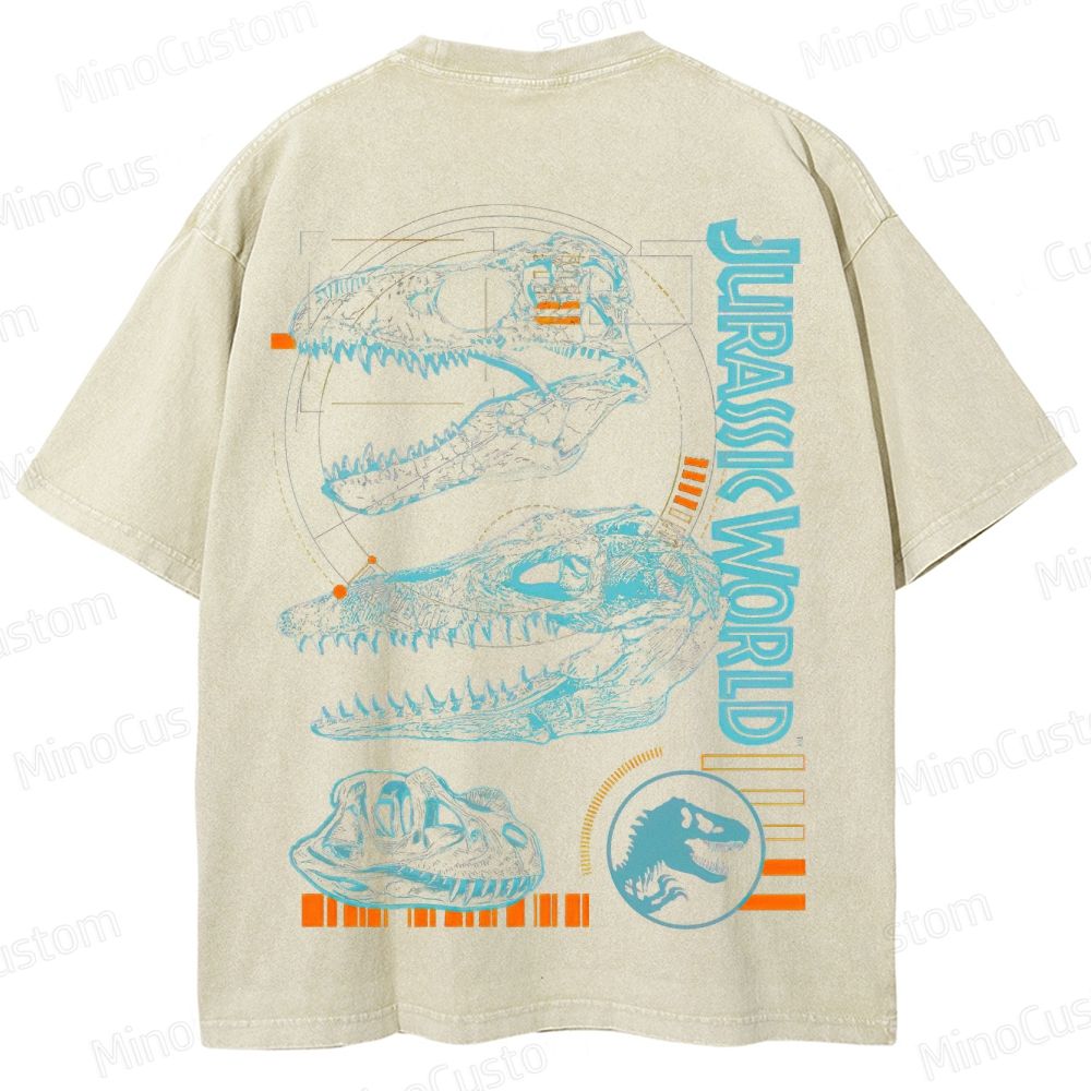 Vintage Washed Jurassic World Dinosaur Skull Graphic Sci - Fi Adventure T - shirt