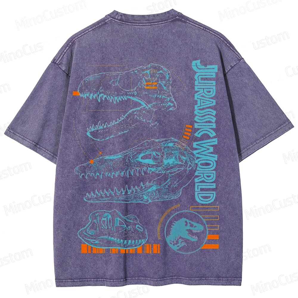 Vintage Washed Jurassic World Dinosaur Skull Graphic Sci - Fi Adventure T - shirt