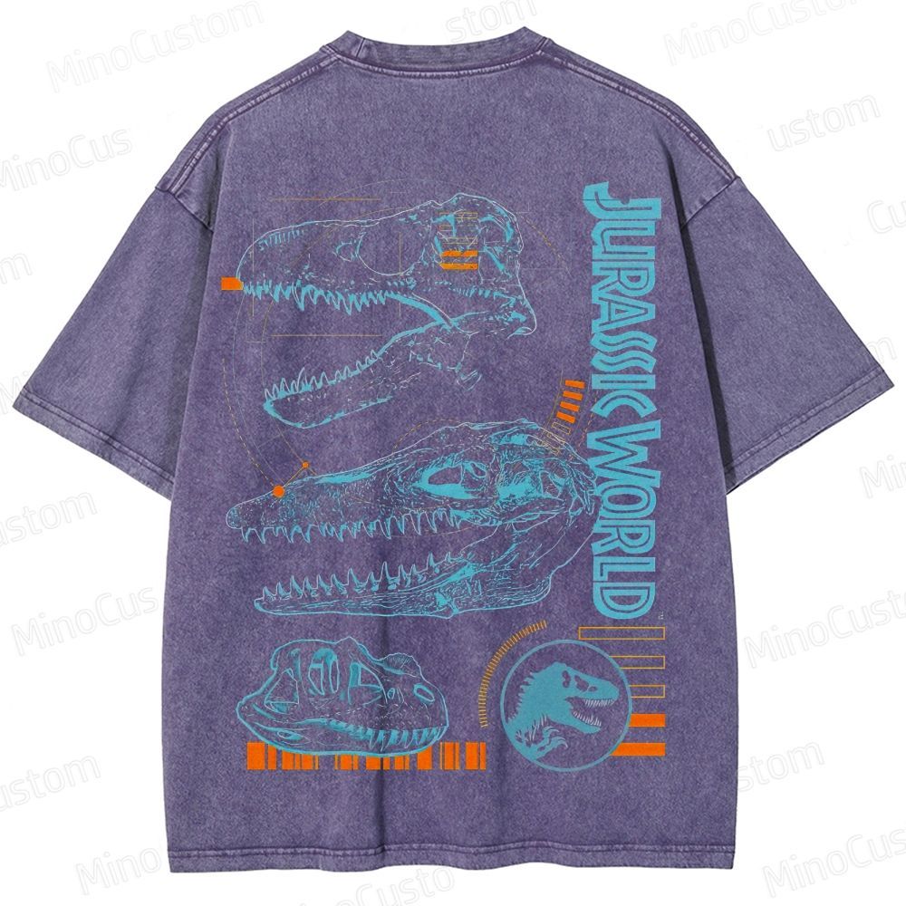 Vintage Washed Jurassic World Dinosaur Skull Graphic Sci - Fi Adventure T - shirt
