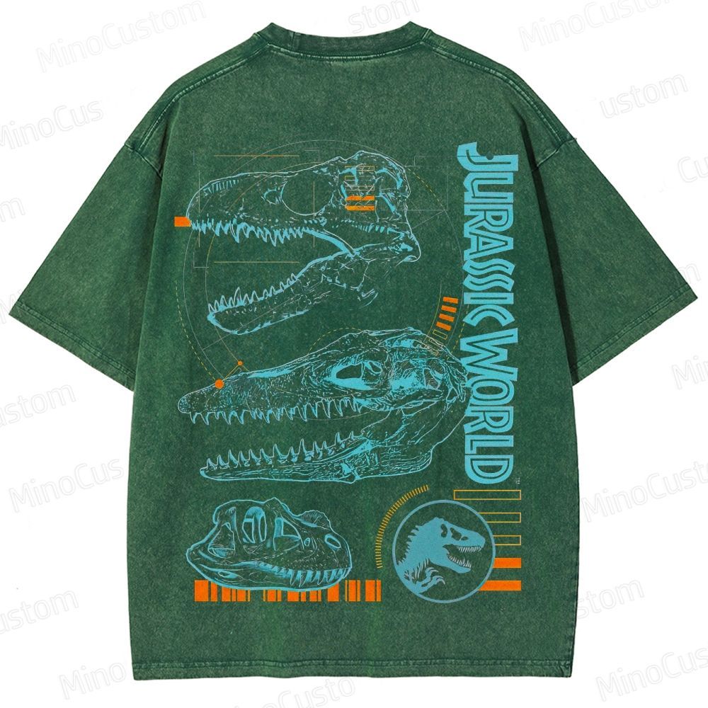 Vintage Washed Jurassic World Dinosaur Skull Graphic Sci - Fi Adventure T - shirt
