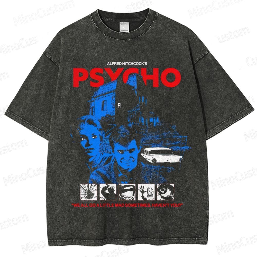 Vintage Washed Psycho Graphic Thriller T - shirt