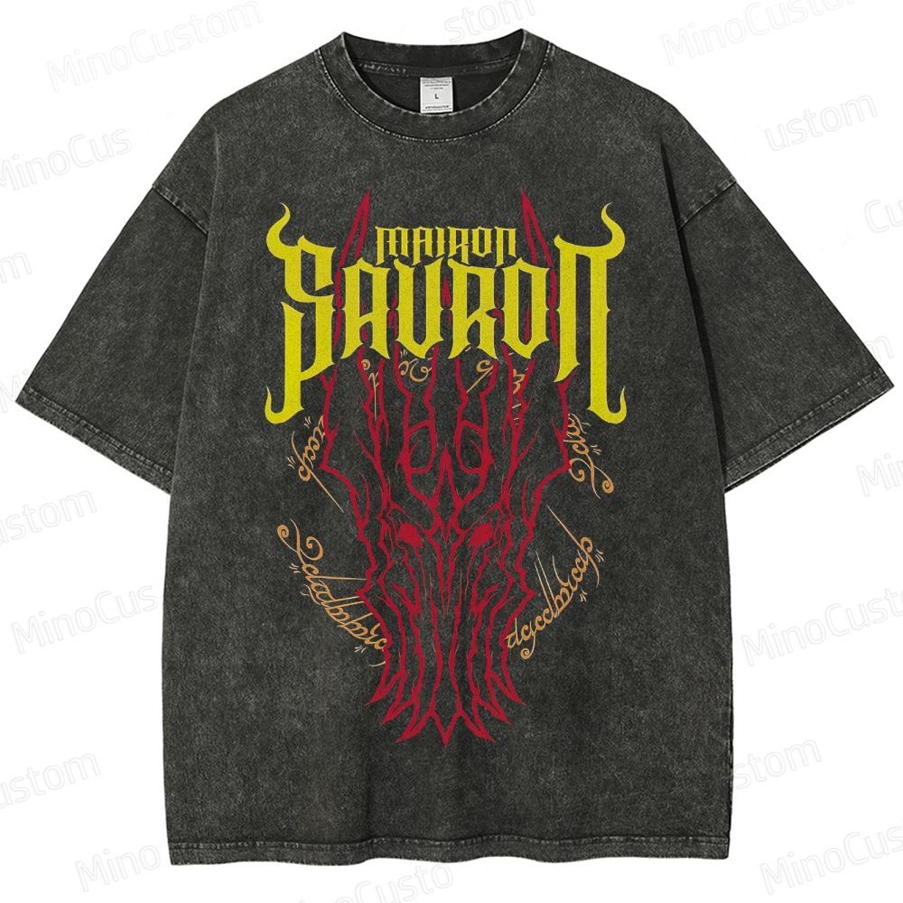 Vintage Washed Mairon Sauron Graphic Fantasy T - shirt