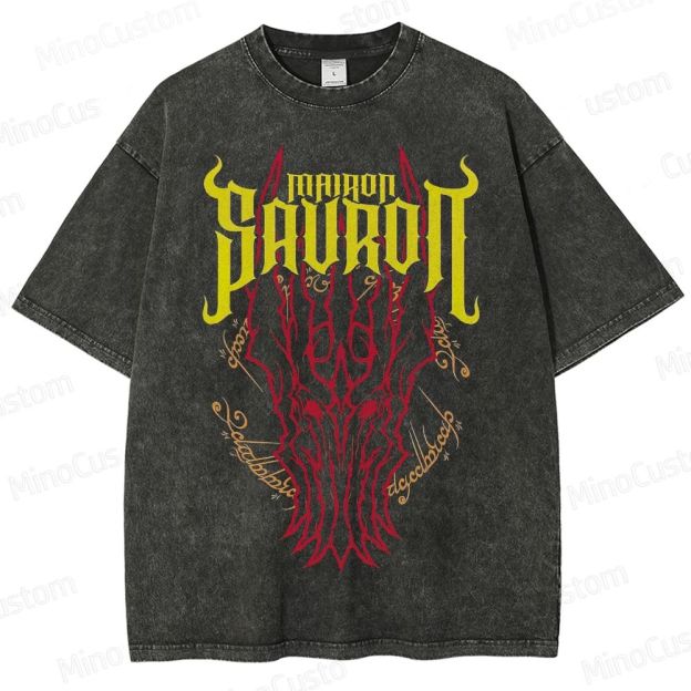 Vintage Washed Mairon Sauron Graphic Fantasy T - shirt