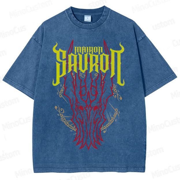 Vintage Washed Mairon Sauron Graphic Fantasy T - shirt