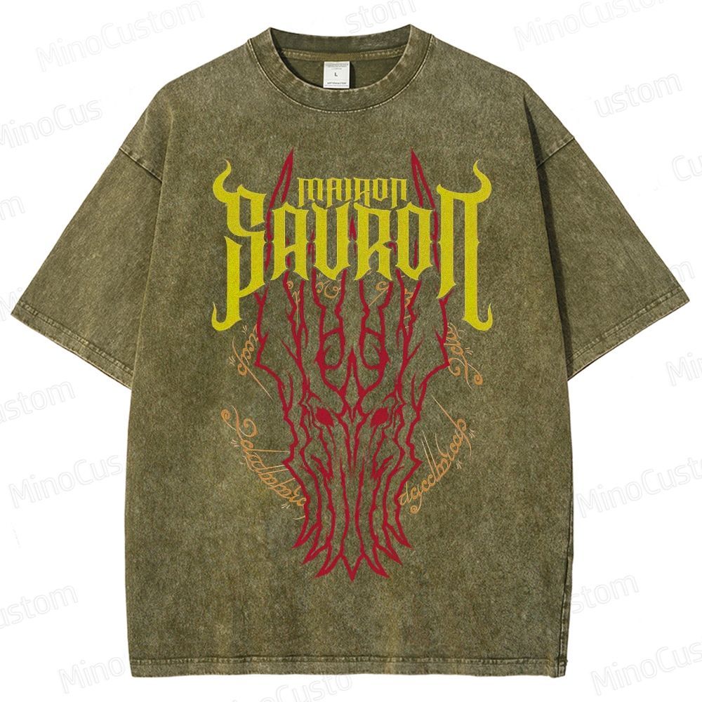 Vintage Washed Mairon Sauron Graphic Fantasy T - shirt