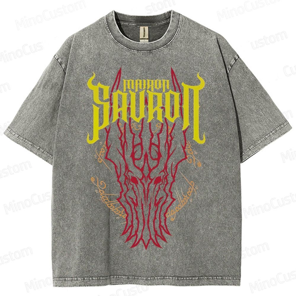 Vintage Washed Mairon Sauron Graphic Fantasy T - shirt