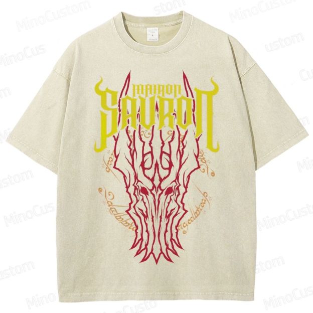 Vintage Washed Mairon Sauron Graphic Fantasy T - shirt