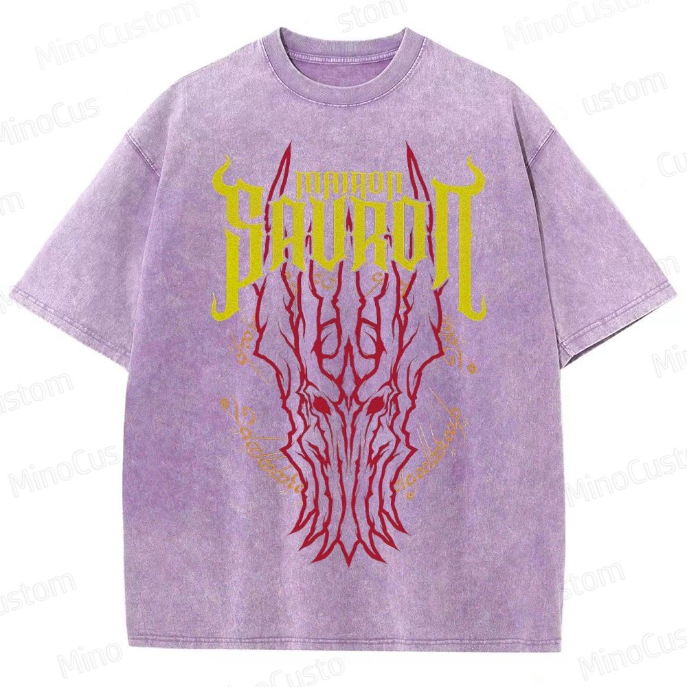 Vintage Washed Mairon Sauron Graphic Fantasy T - shirt
