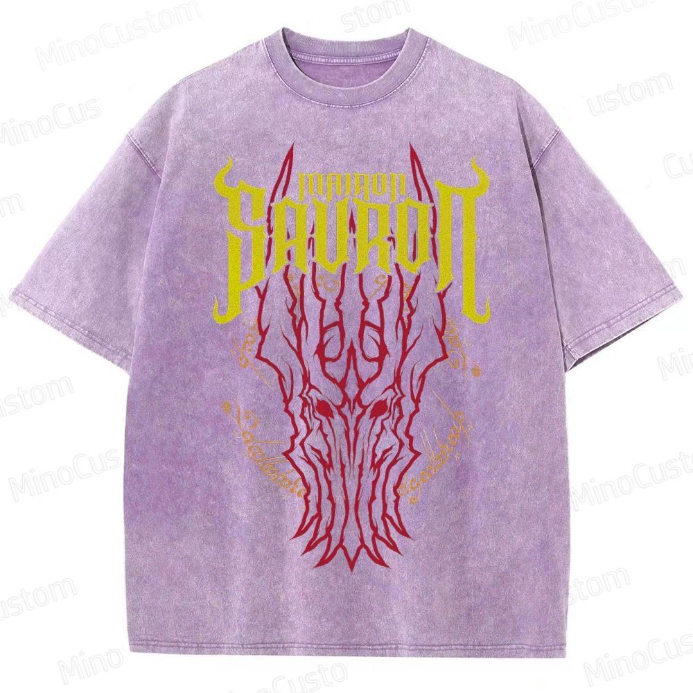 Vintage Washed Mairon Sauron Graphic Fantasy T - shirt