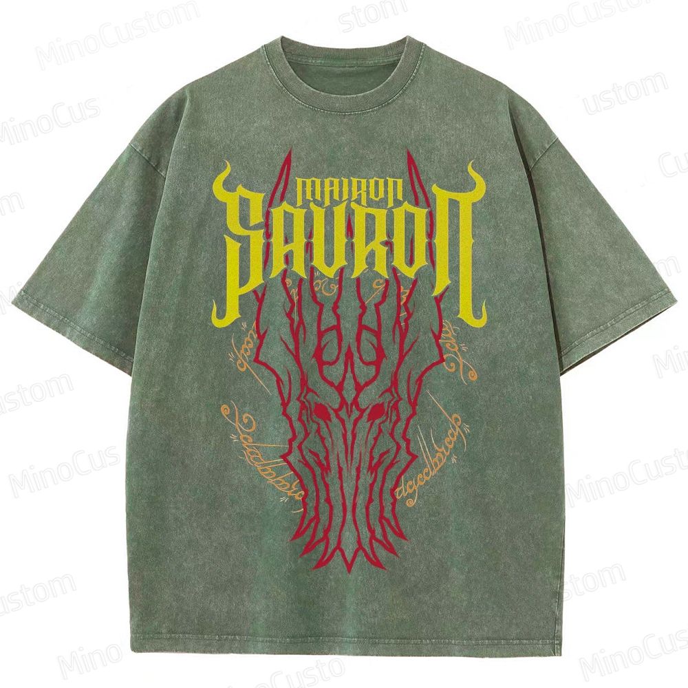 Vintage Washed Mairon Sauron Graphic Fantasy T - shirt