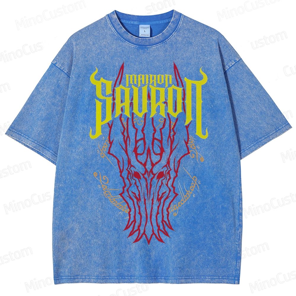 Vintage Washed Mairon Sauron Graphic Fantasy T - shirt