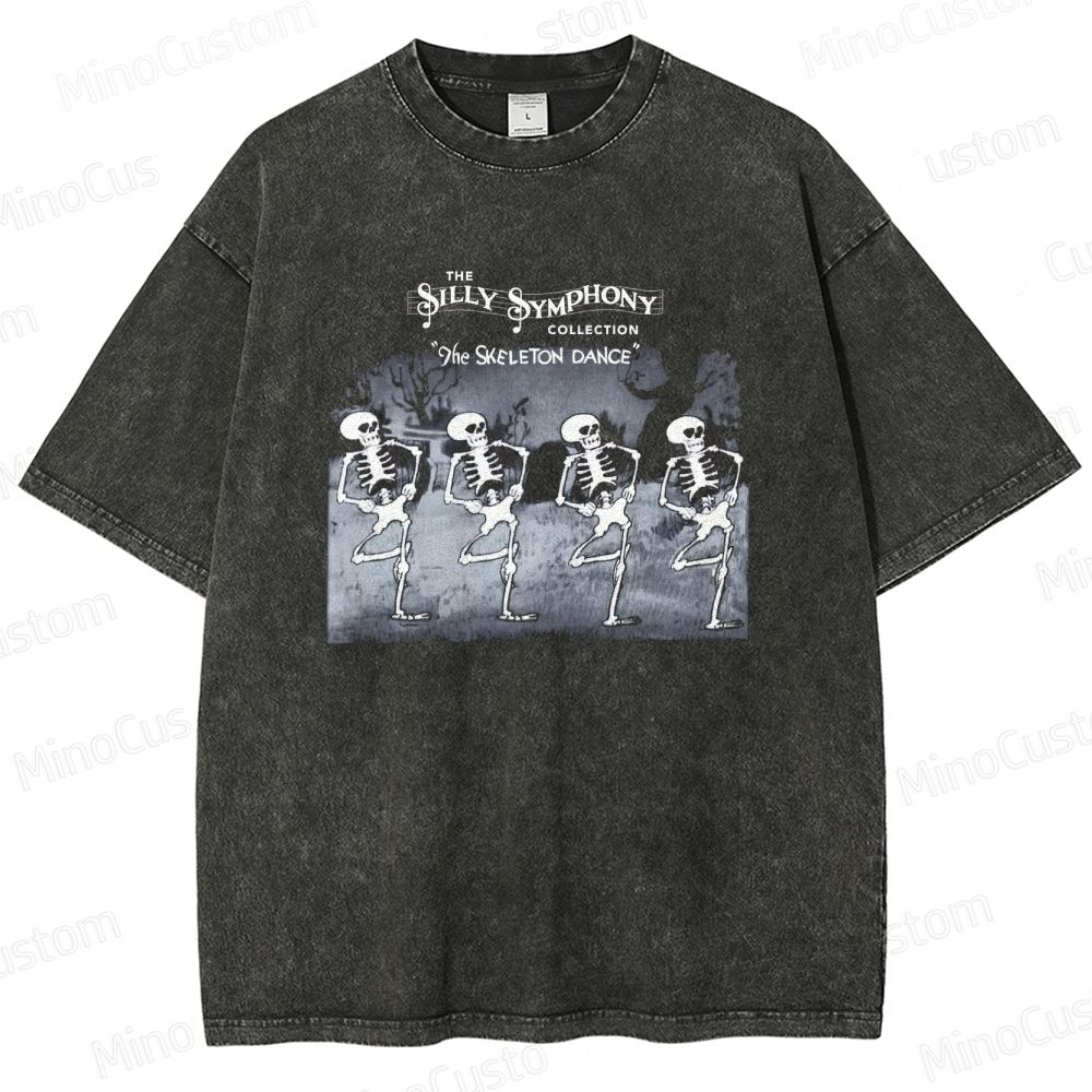 Vintage Washed The Skeleton Dance - Inspired Silly Symphony Graphic Cartoon T - shirt