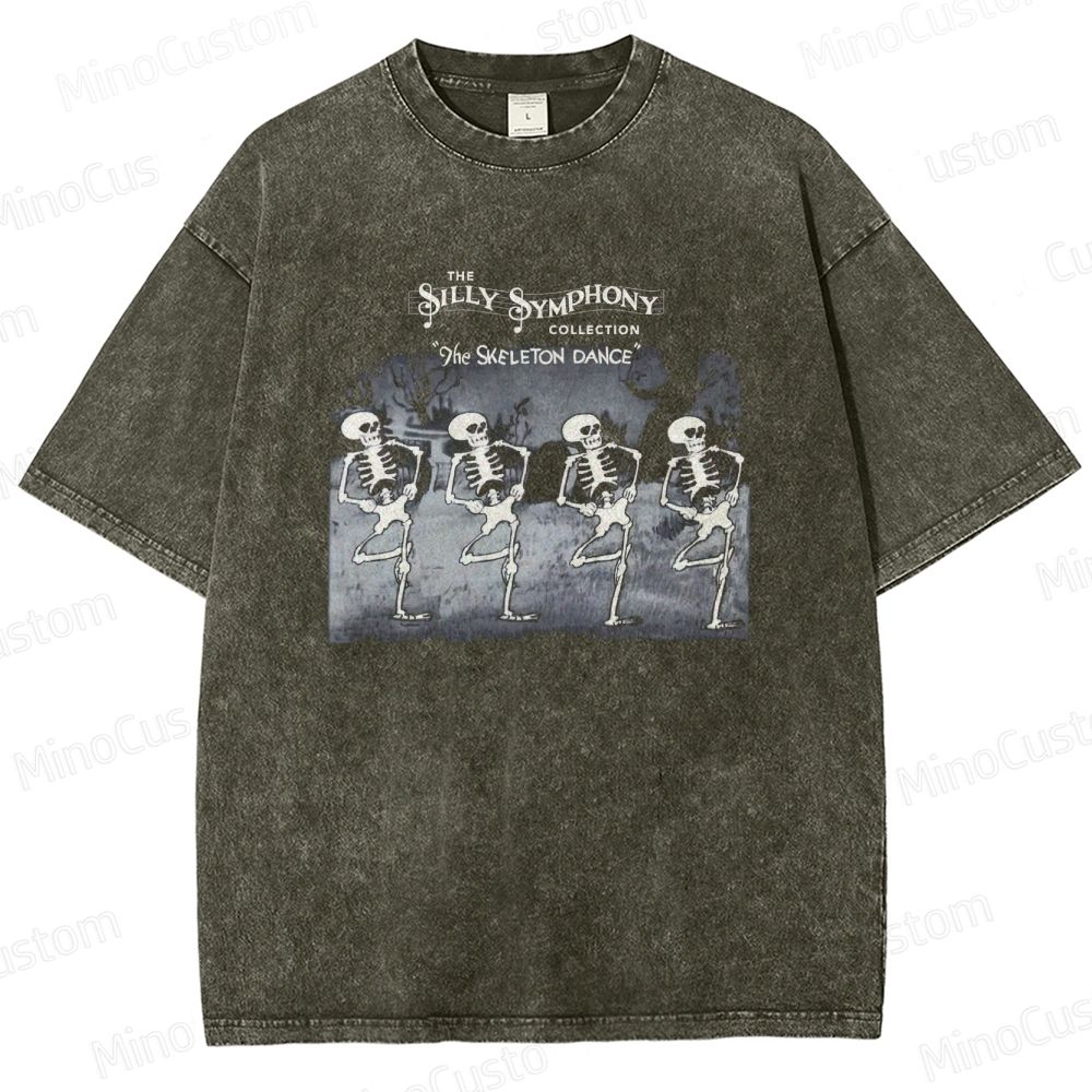 Vintage Washed The Skeleton Dance - Inspired Silly Symphony Graphic Cartoon T - shirt