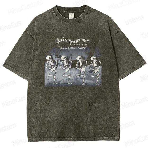Vintage Washed The Skeleton Dance - Inspired Silly Symphony Graphic Cartoon T - shirt