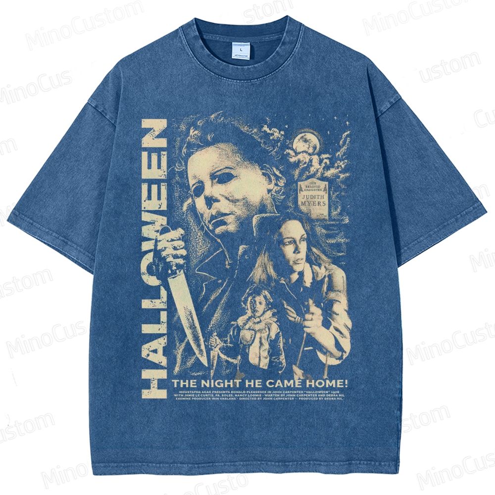 Vintage Washed Halloween Graphic Slasher Horror T - shirt