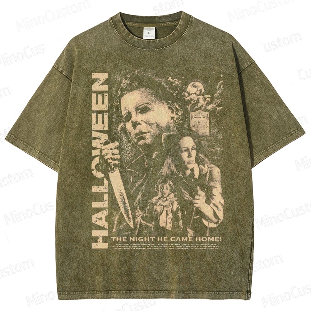 Vintage Washed Halloween Graphic Slasher Horror T - shirt