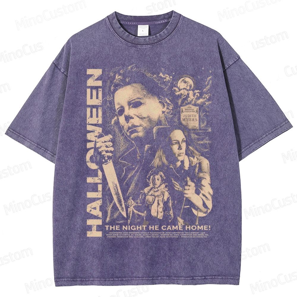 Vintage Washed Halloween Graphic Slasher Horror T - shirt