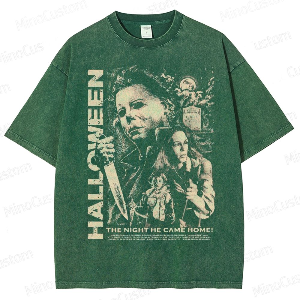 Vintage Washed Halloween Graphic Slasher Horror T - shirt