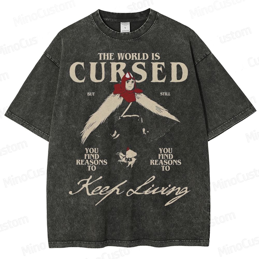 Cursed World Anime Graphic Washed T-Shirt 
