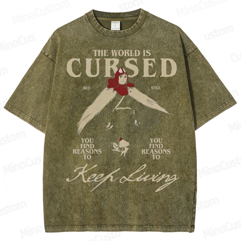 Cursed World Anime Graphic Washed T-Shirt 