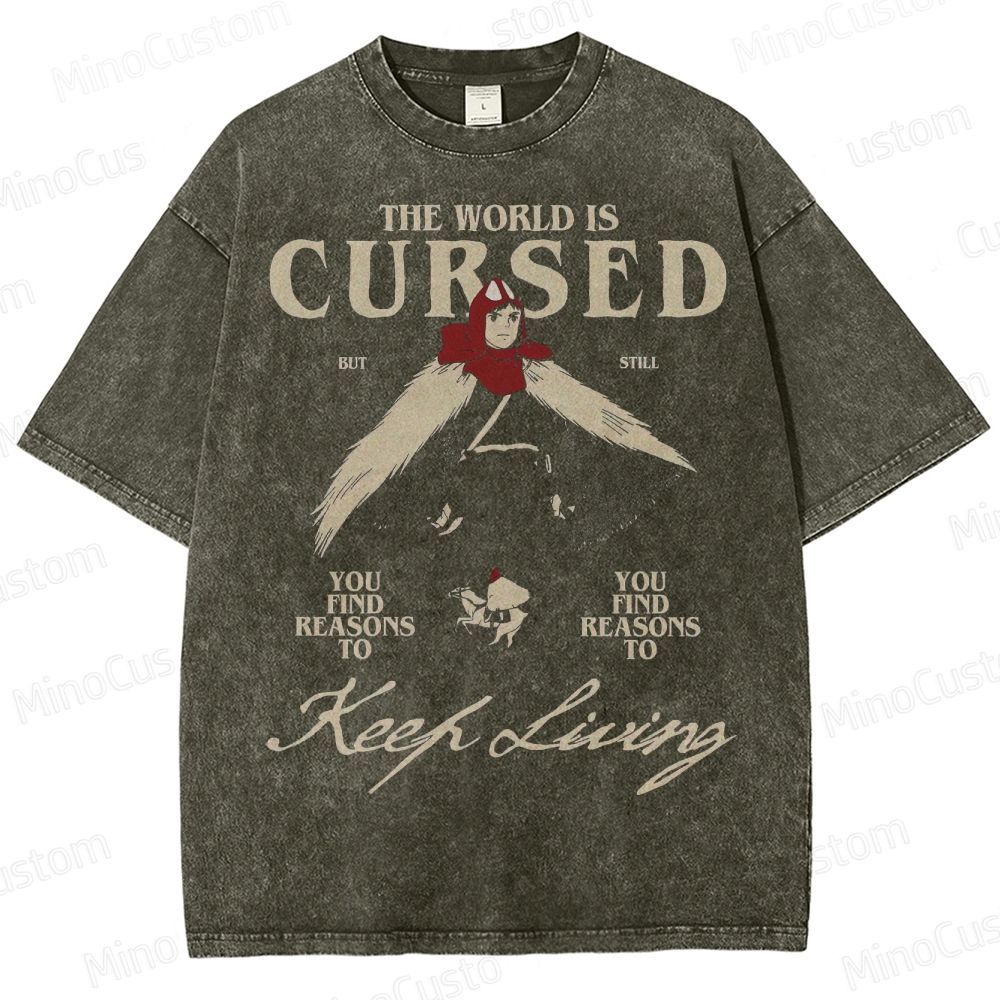 Cursed World Anime Graphic Washed T-Shirt 