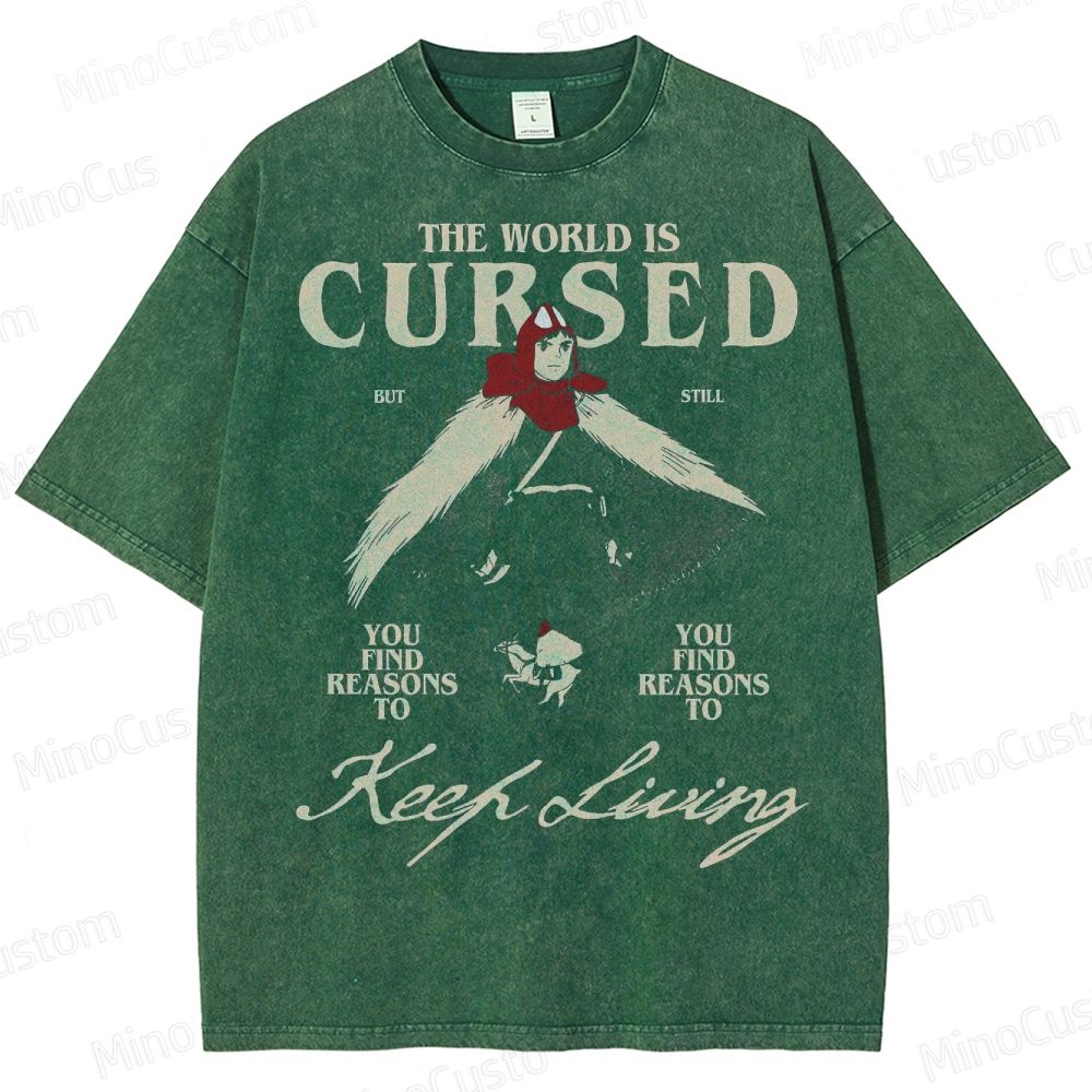 Cursed World Anime Graphic Washed T-Shirt 