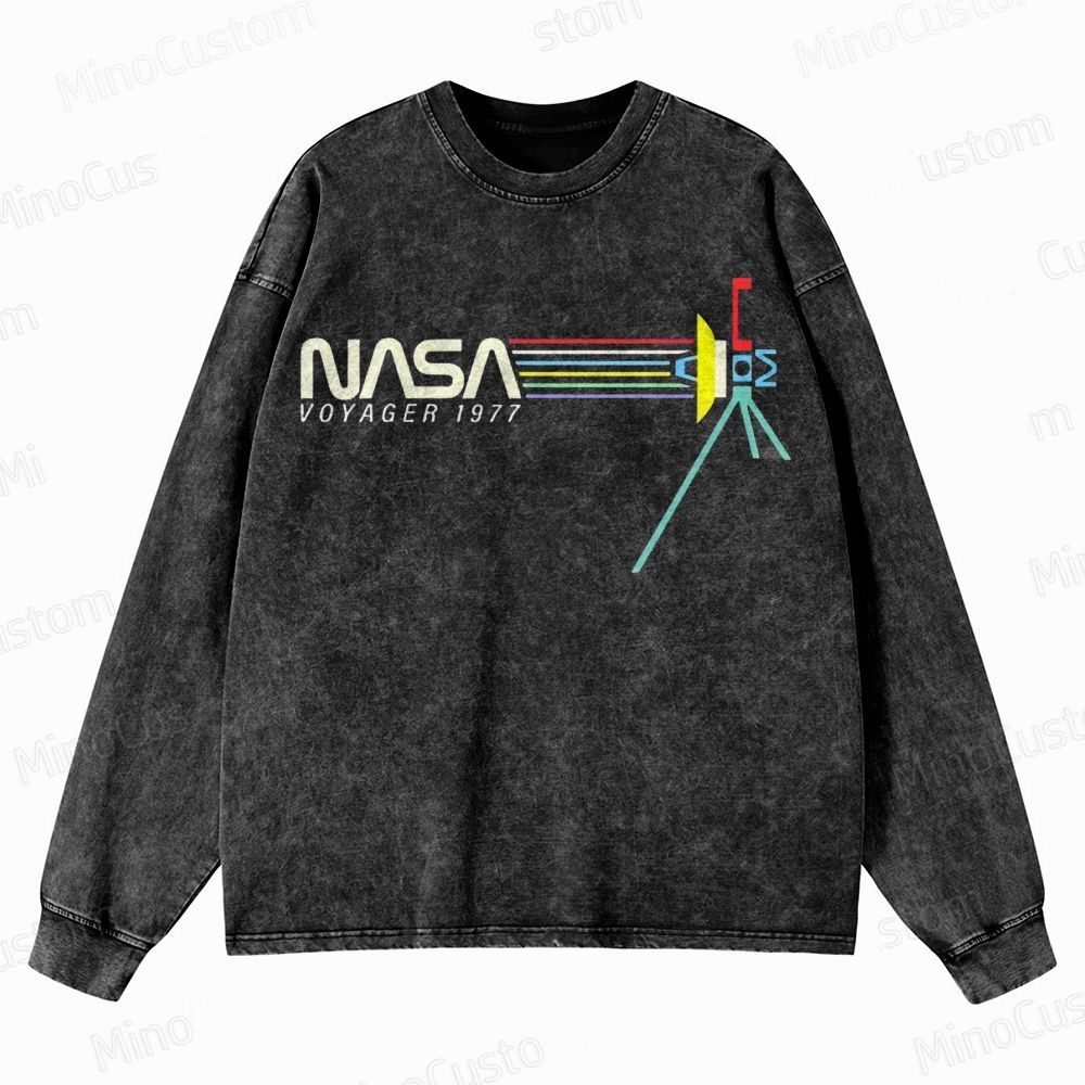 Retro NASA Voyager Spacecraft Crewneck Washed Sweatshirt 