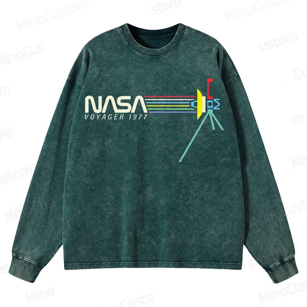 Retro NASA Voyager Spacecraft Crewneck Washed Sweatshirt 