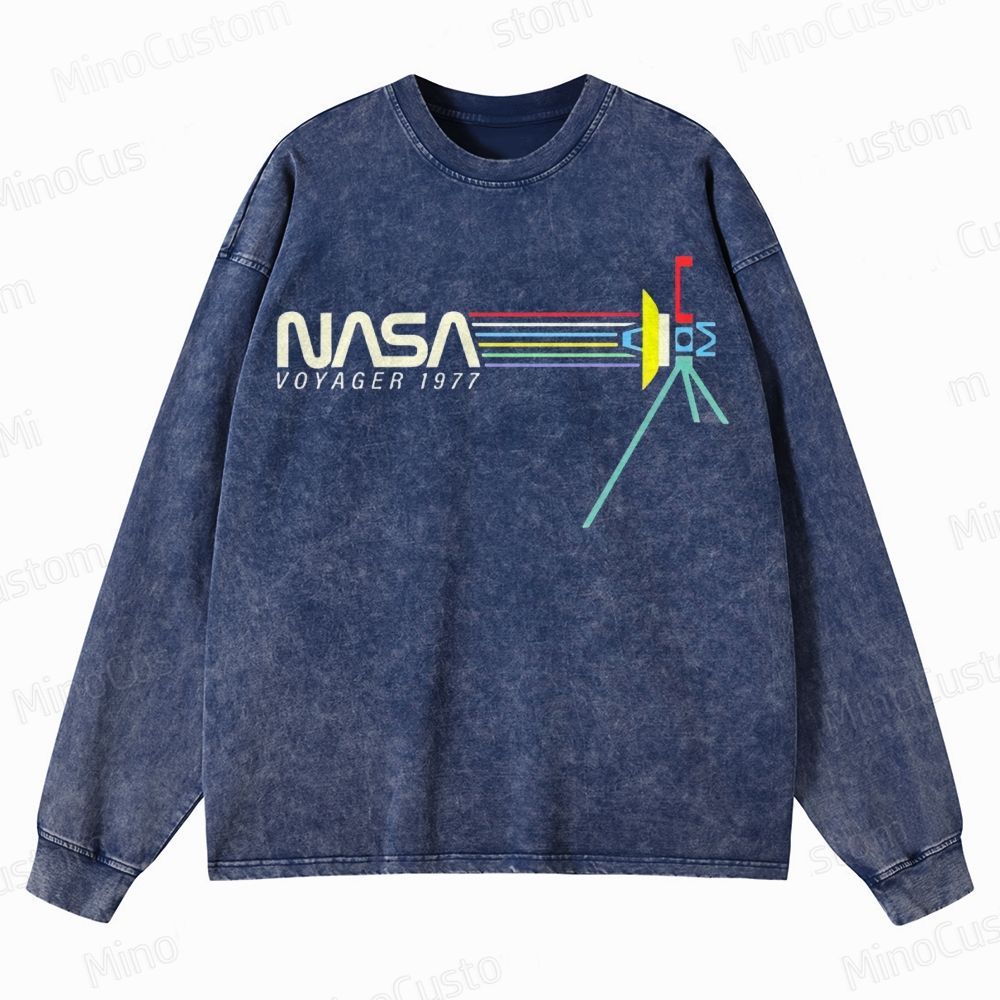 Retro NASA Voyager Spacecraft Crewneck Washed Sweatshirt 